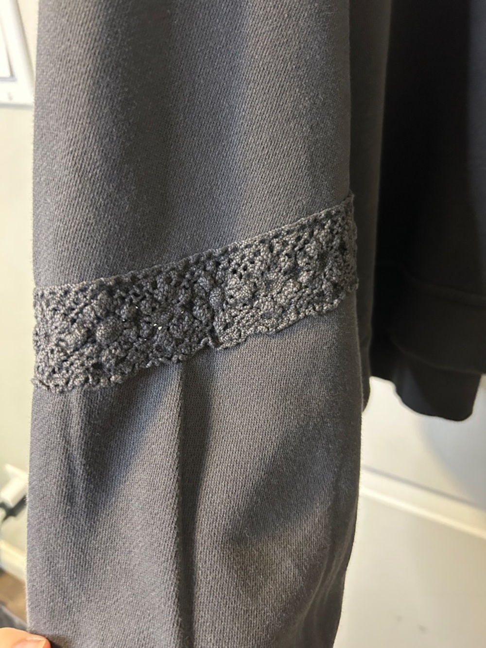 100. aerie Charcoal Lace-Trim Pullover Sweatshirt - Picture 5 of 7